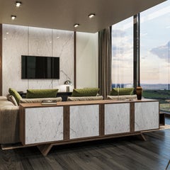 Butler Sideboard - Walnut  + Carrara Marble - 240cm