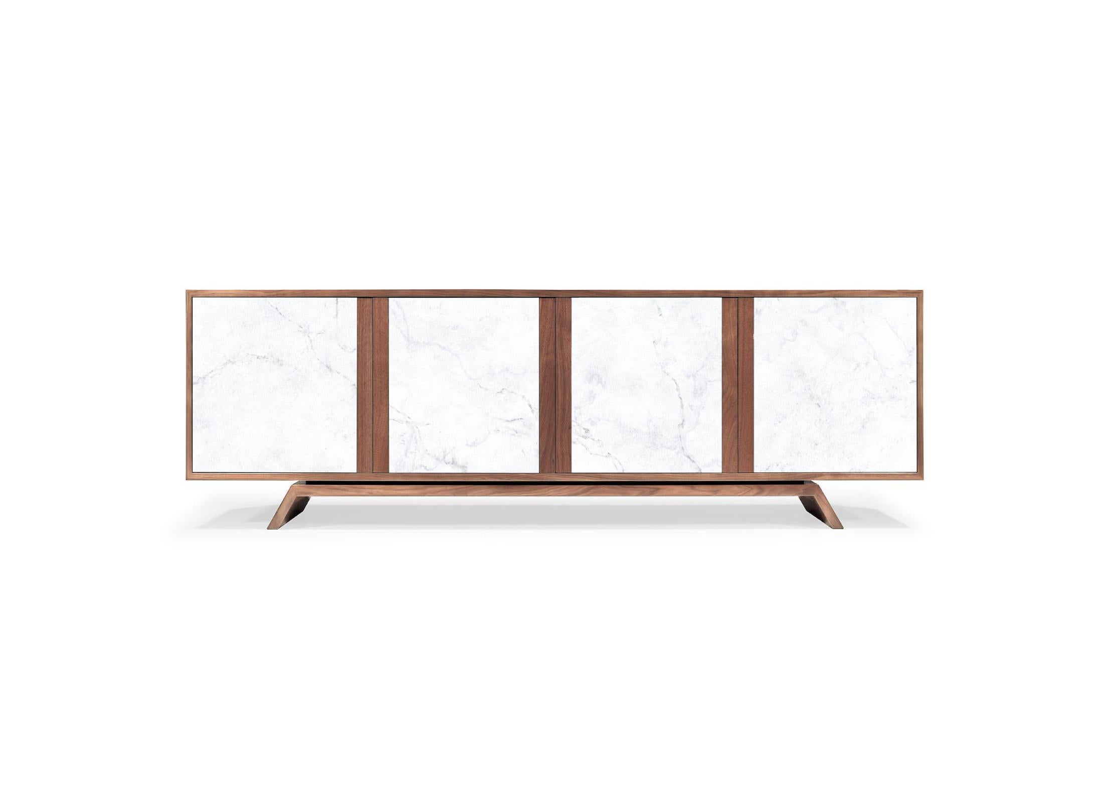 Modern Butler Sideboard - Walnut  + Carrara Marble - 240cm For Sale