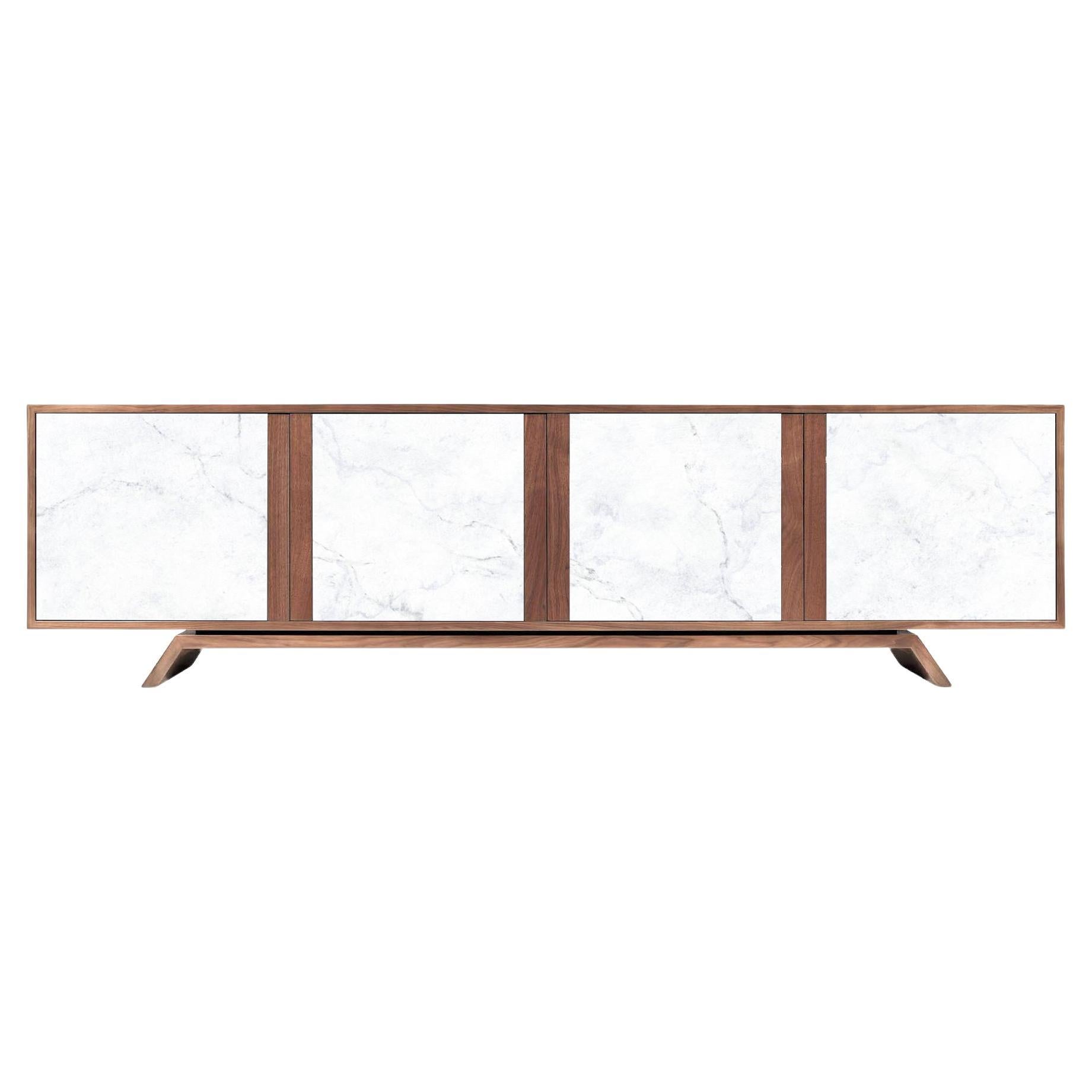 Butler Sideboard aus Nussbaumholz  Carrara-Marmor - 240 cm im Angebot
