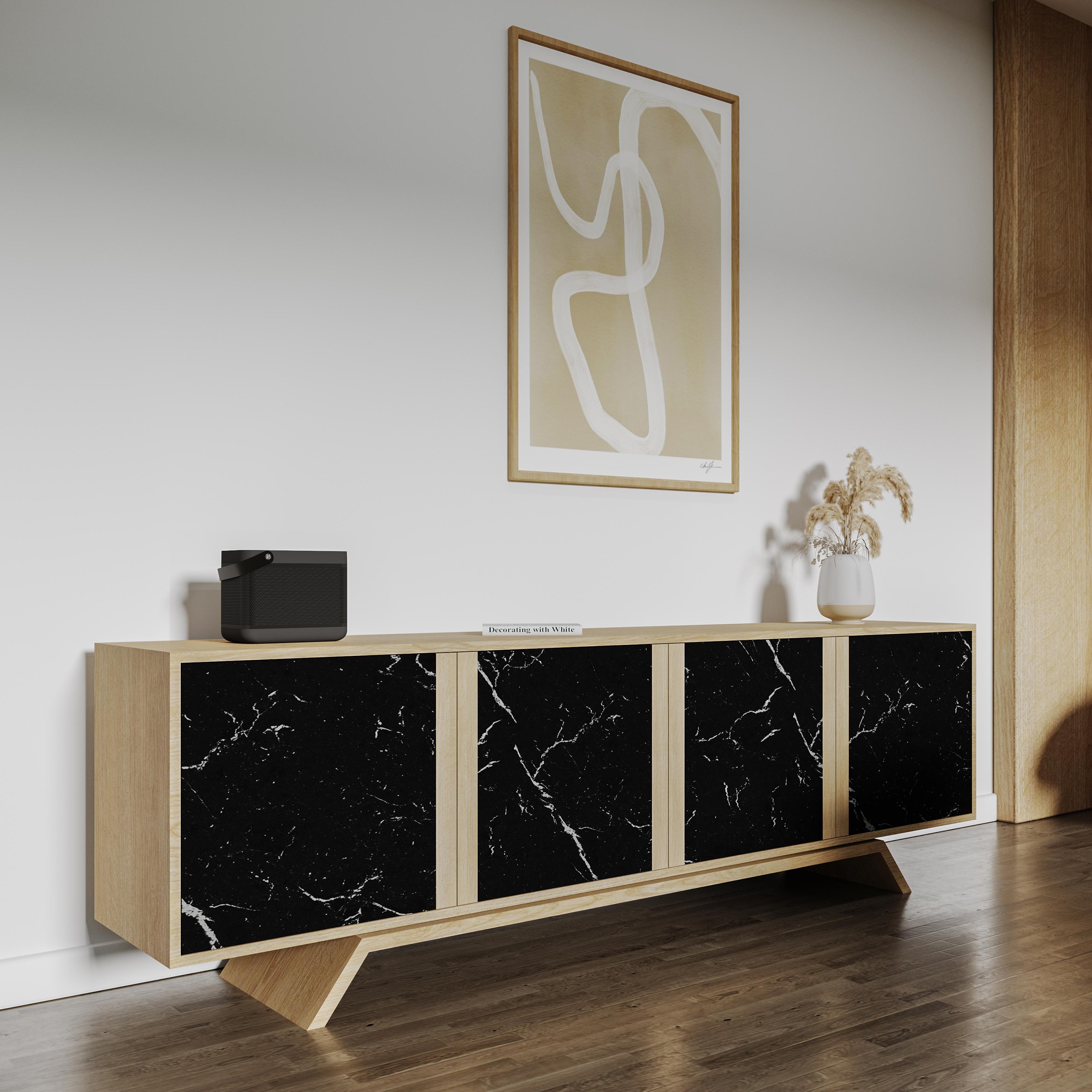 Butler Sideboard - Walnut  Nero Marquina - 200cm For Sale 3