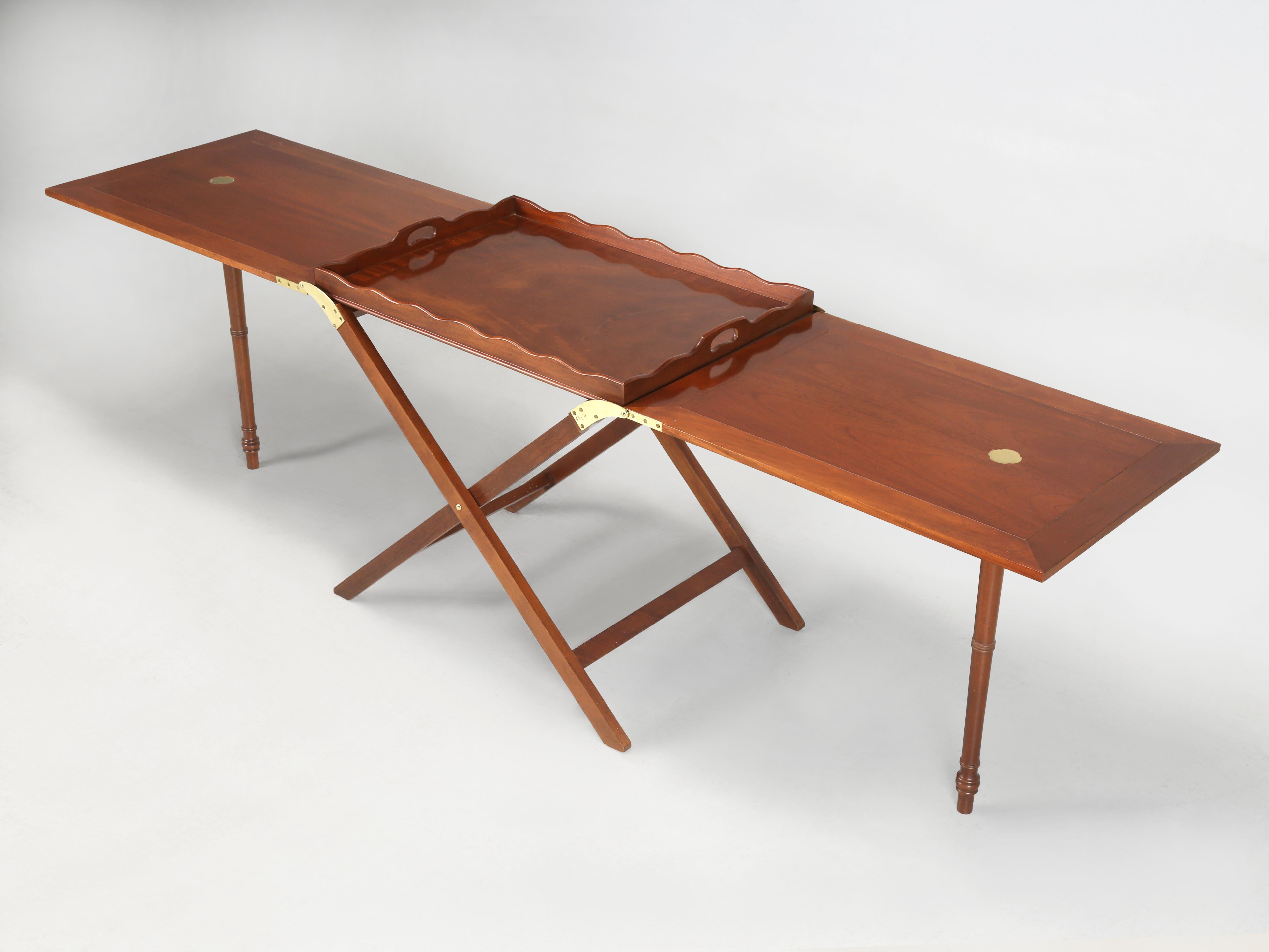 Brass Butler Tray Table by Baker Solid Mahogany Extends 7' Serving Table High Quality For Sale