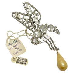 BUTLER WILSON B&W signed Marshall Field huge silver glass pearl designer brooch