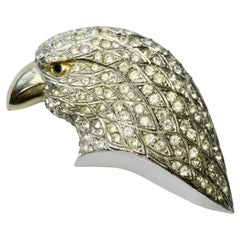 Butler & Wilson Broche tête d'aigle en or et argent avec strass