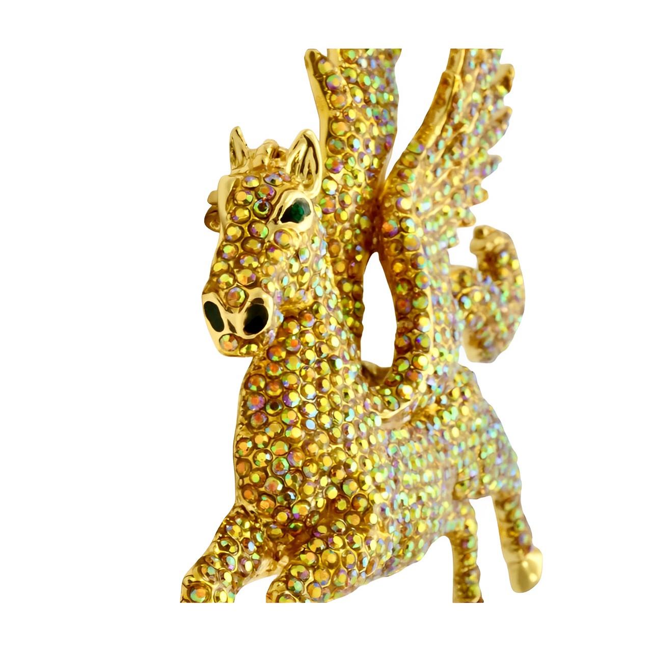 Butler & Wilson Vergoldete und goldene Aurora Borealis Kristall Pegasus Brosche im Angebot 3