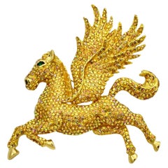 Butler & Wilson Gold Plated and Gold Aurora Borealis Crystal Pegasus Brooch