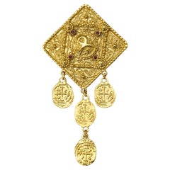 Butler & Wilson Gold Plated Etruscan Revival Statement Brooch circa 1980s