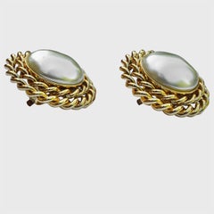 Butler & Wilson Gold Plated Faux Pearl and Rope Twist Clip On Earrings