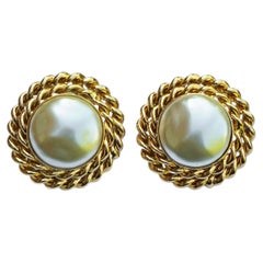 Butler & Wilson Gold Plated Faux Pearl and Rope Twist Clip On Earrings