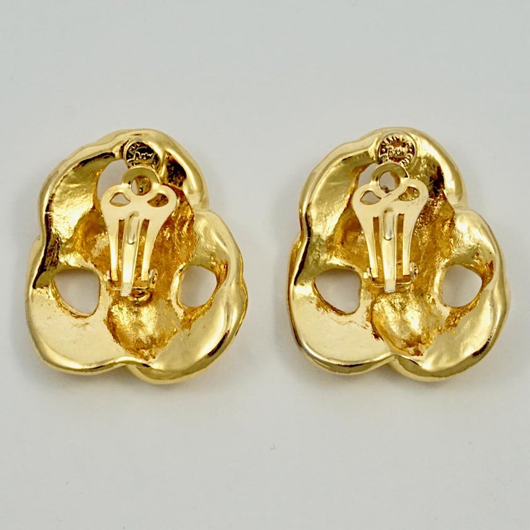 Butler and Wilson Gold Plated Triple Twist Ridged Clip On Earrings