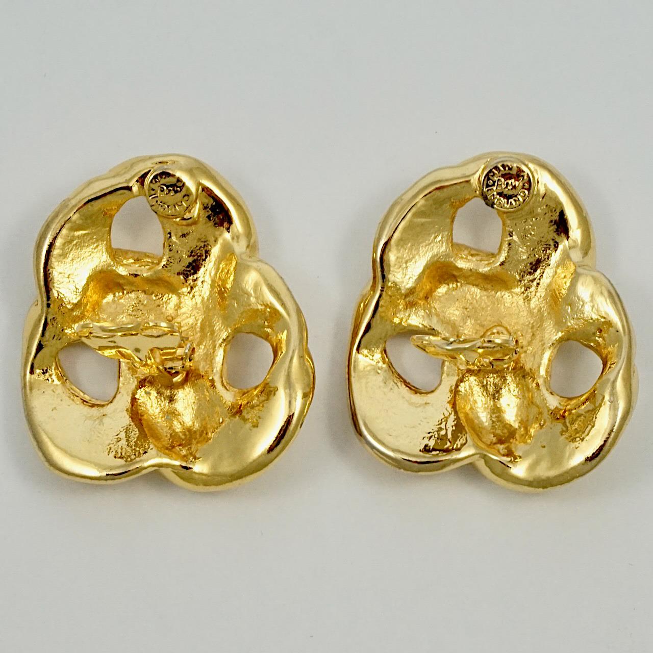 Butler & Wilson Gold Plated Triple Twist Ridged Clip On Earrings circa 1980s In Good Condition For Sale In London, GB