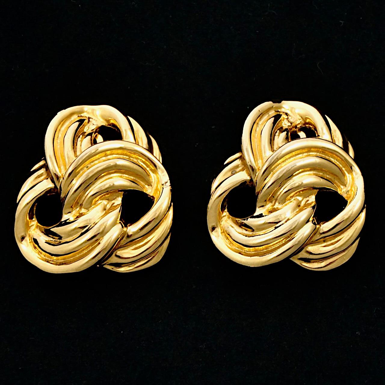Butler & Wilson Gold Plated Triple Twist Ridged Clip On Earrings circa 1980s For Sale 3