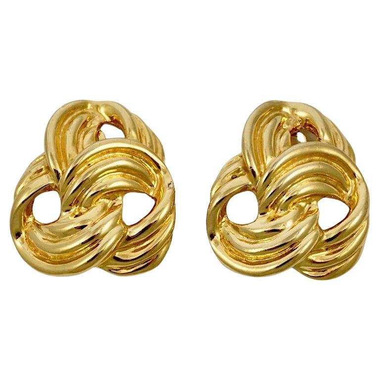 Butler & Wilson Gold Plated Triple Twist Ridged Clip On Earrings circa 1980s For Sale