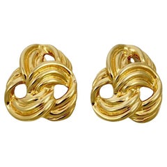 Butler & Wilson Gold Plated Triple Twist Ridged Clip On Earrings circa 1980s