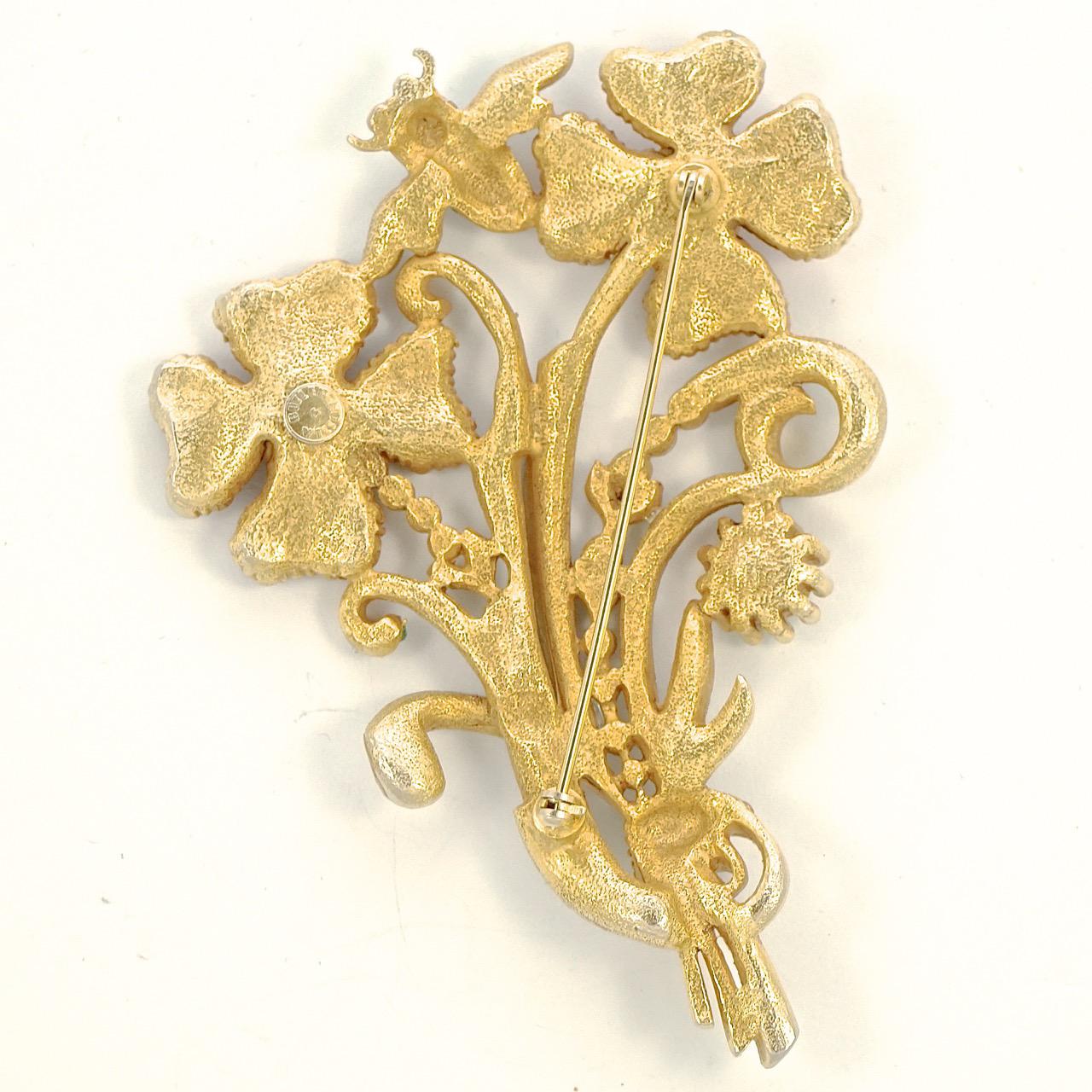 Women's or Men's Butler & Wilson Gold Tone Flower Brooch and Earrings with Crystals