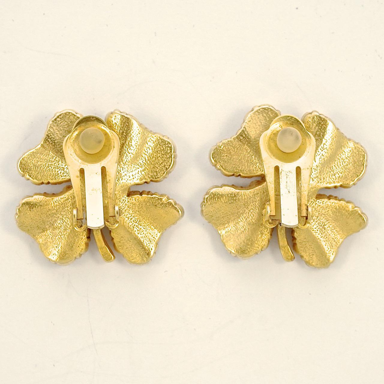 Butler & Wilson Gold Tone Flower Brooch and Earrings with Crystals 1