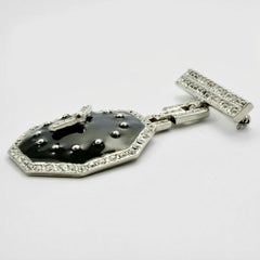Butler & Wilson Large Black Enamel Clock Brooch with Clear Crystals circa 1980s