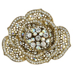 Vintage Butler & Wilson Large Flower Brooch with Clear and Aurora Borealis Crystals