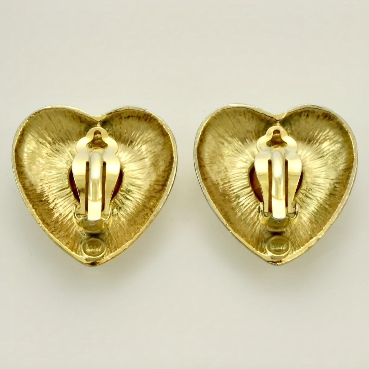 Heart Cut Butler & Wilson Large Gold Plated Heart Earrings with Clear Crystals circa 1980s For Sale