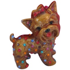 Butler & Wilson Signed BW Enamel Faux Multi-Gem Dog Brooch Pin