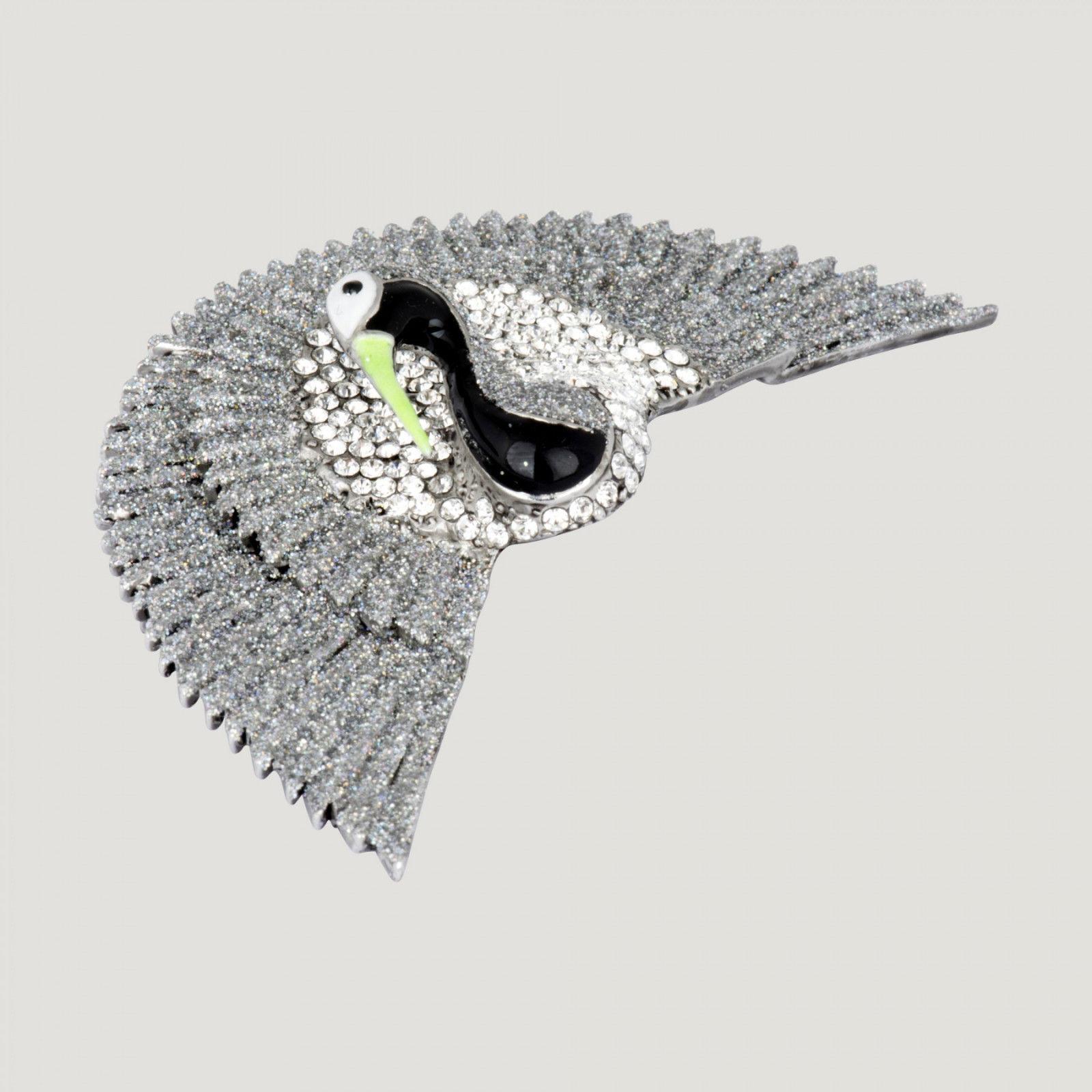 Fabulous Silver Glitter Crystal Bird Fan Tail Brooch, enhanced with sparkling faux Diamonds; Roll over clasp; Signed to the reverse: BUTLER & WILSON; Approx. 4.5cm x 10cm; Box included. A Must Have for that Special Someone…Including You! For the