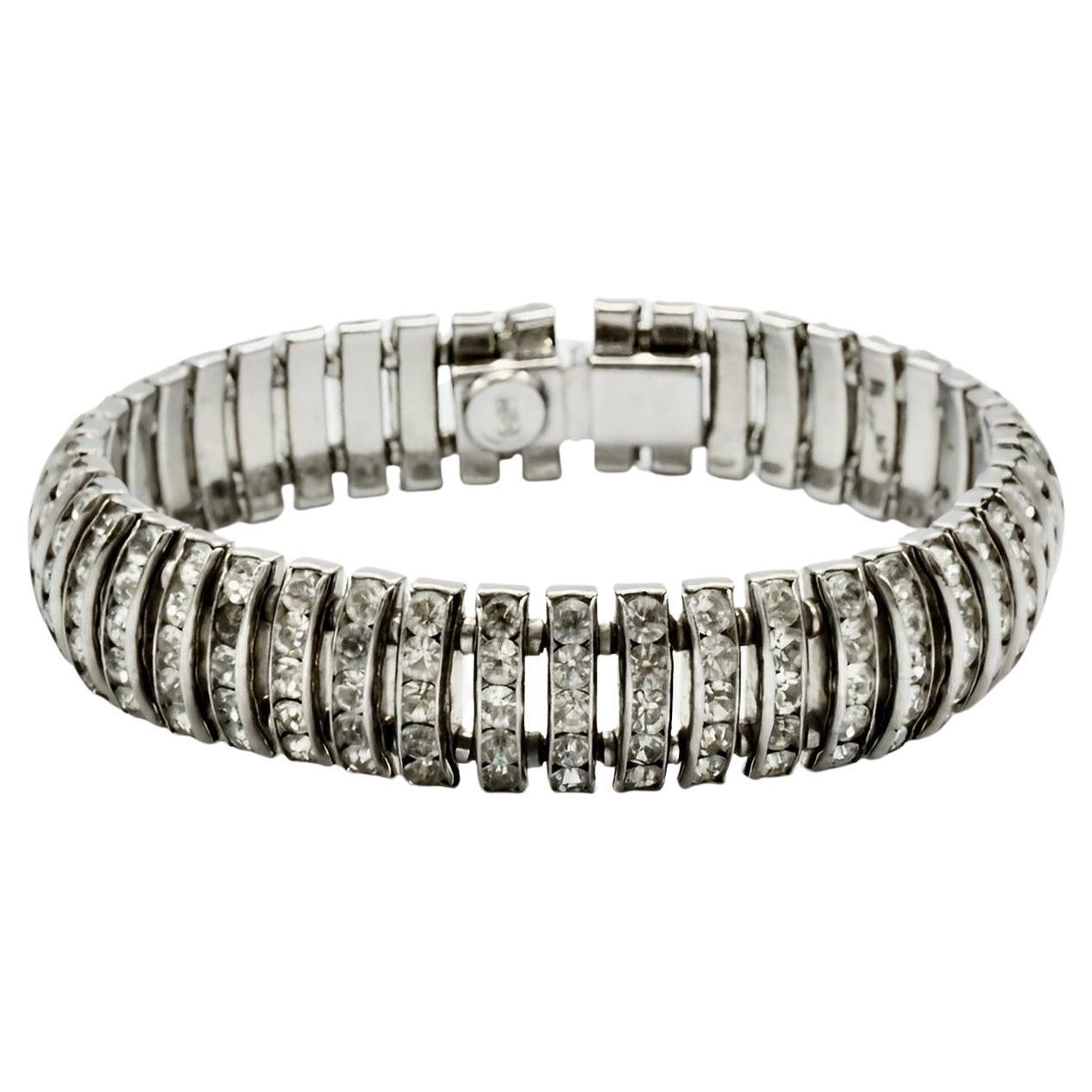 Butler & Wilson Silver Tone Channel Set Crystals Link Bracelet For Sale