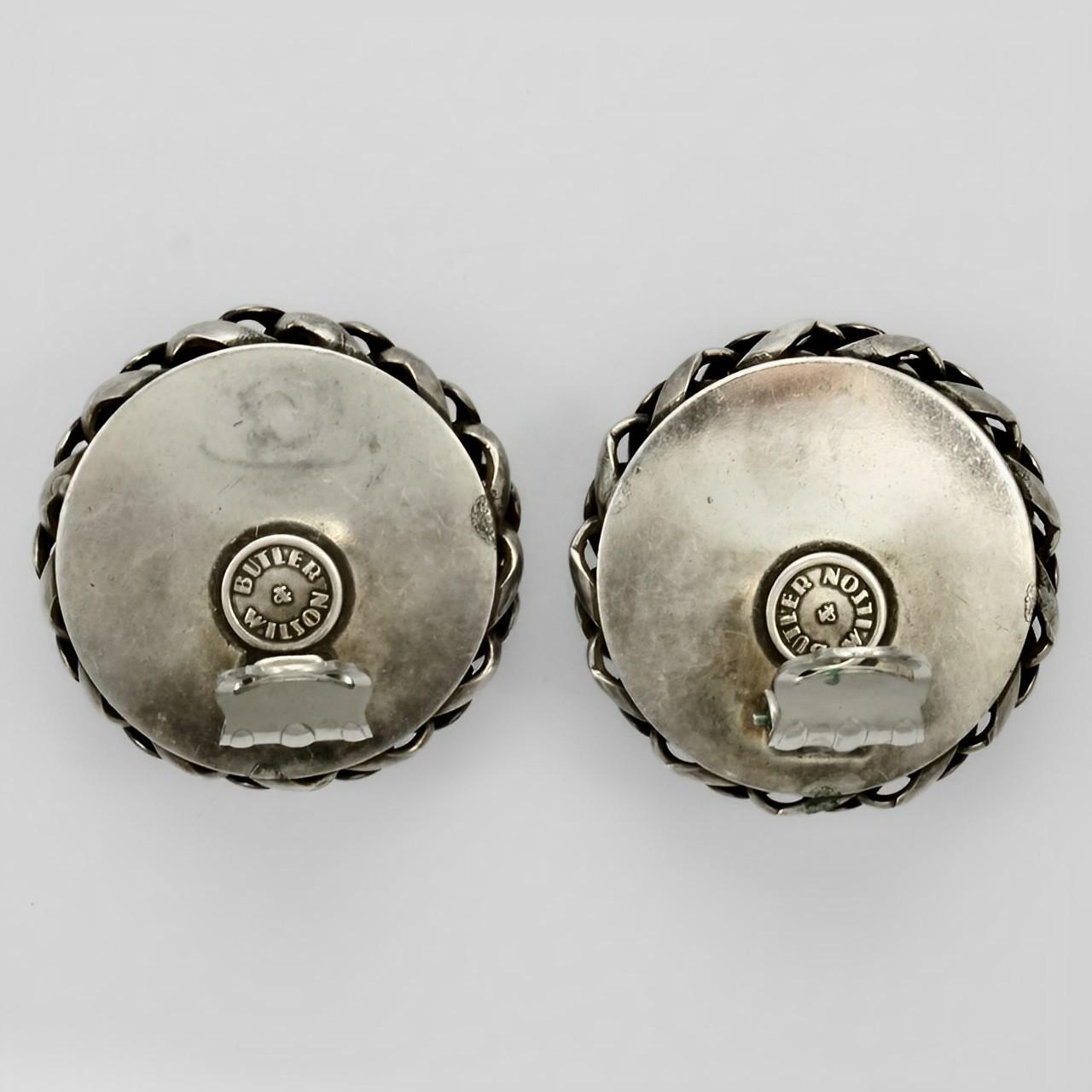 Butler & Wilson Silver Tone Ornate Clip On Earrings circa 1980s In Good Condition For Sale In London, GB
