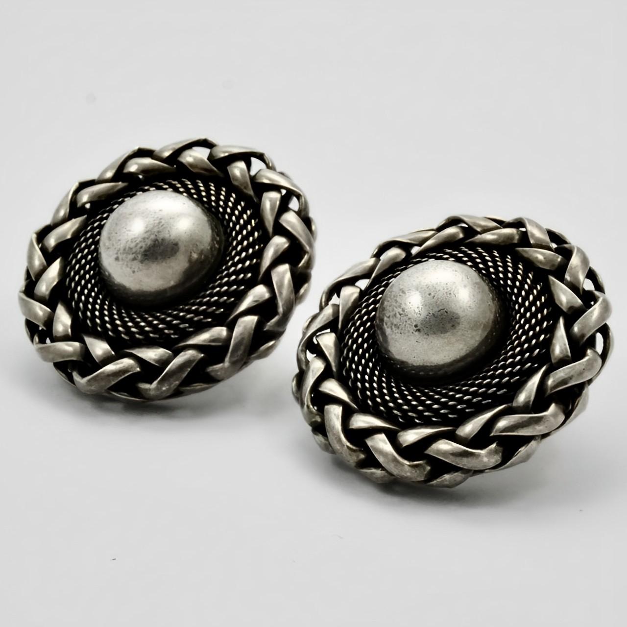 Butler & Wilson Silver Tone Ornate Clip On Earrings circa 1980s For Sale 1
