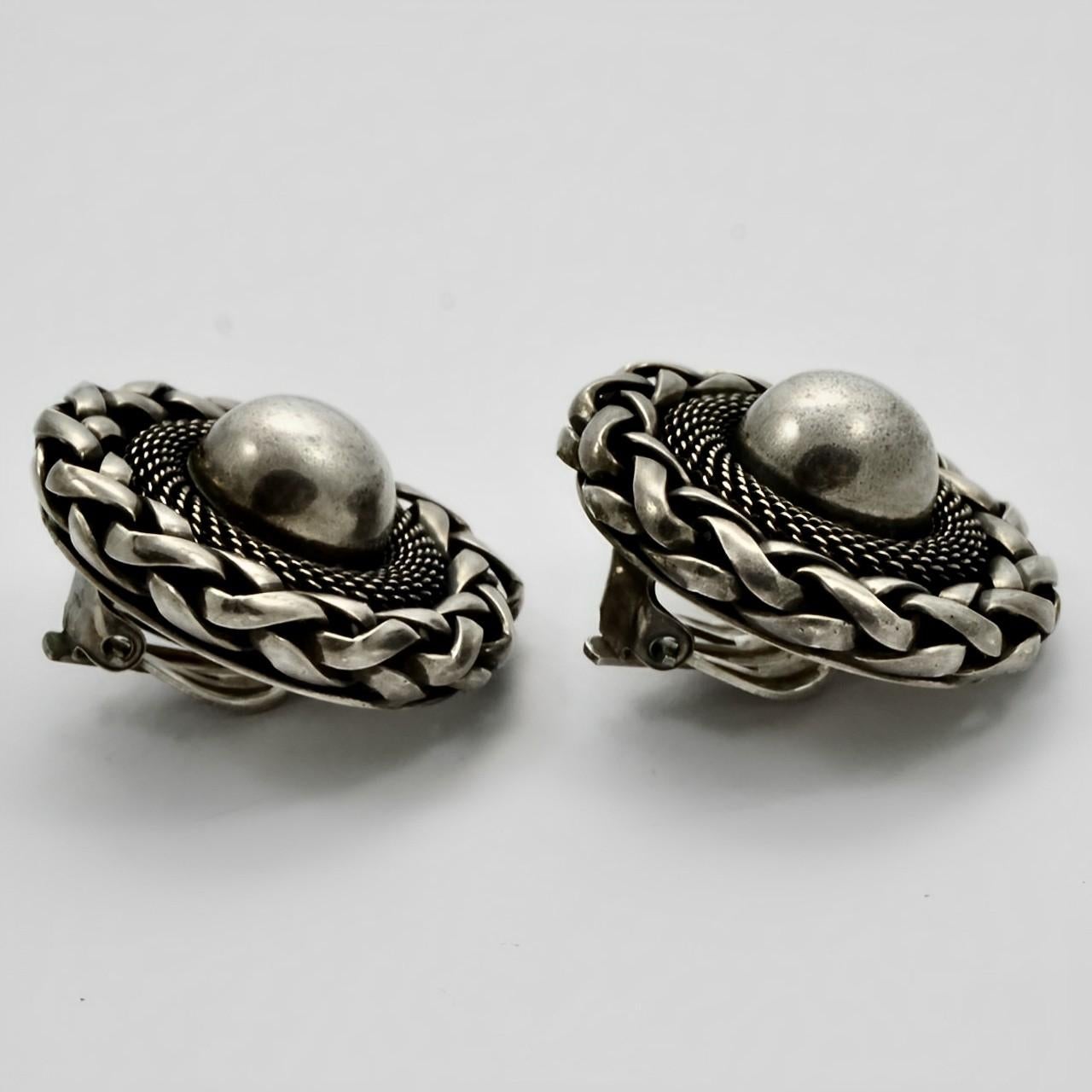 Butler & Wilson Silver Tone Ornate Clip On Earrings circa 1980s For Sale 2