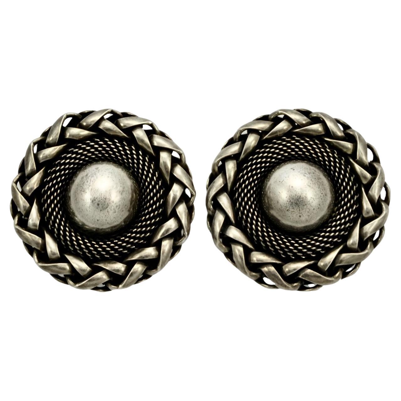 Butler & Wilson Silver Tone Ornate Clip On Earrings circa 1980s For Sale