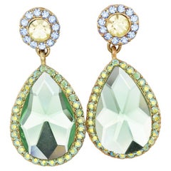 Butler & Wilson Vintage Apple Green Mint Crystals Water Drop Pierced Earrings