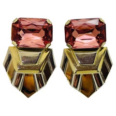 BUTLER & WILSON Vintage signed gold pink designer runway clip on earrings