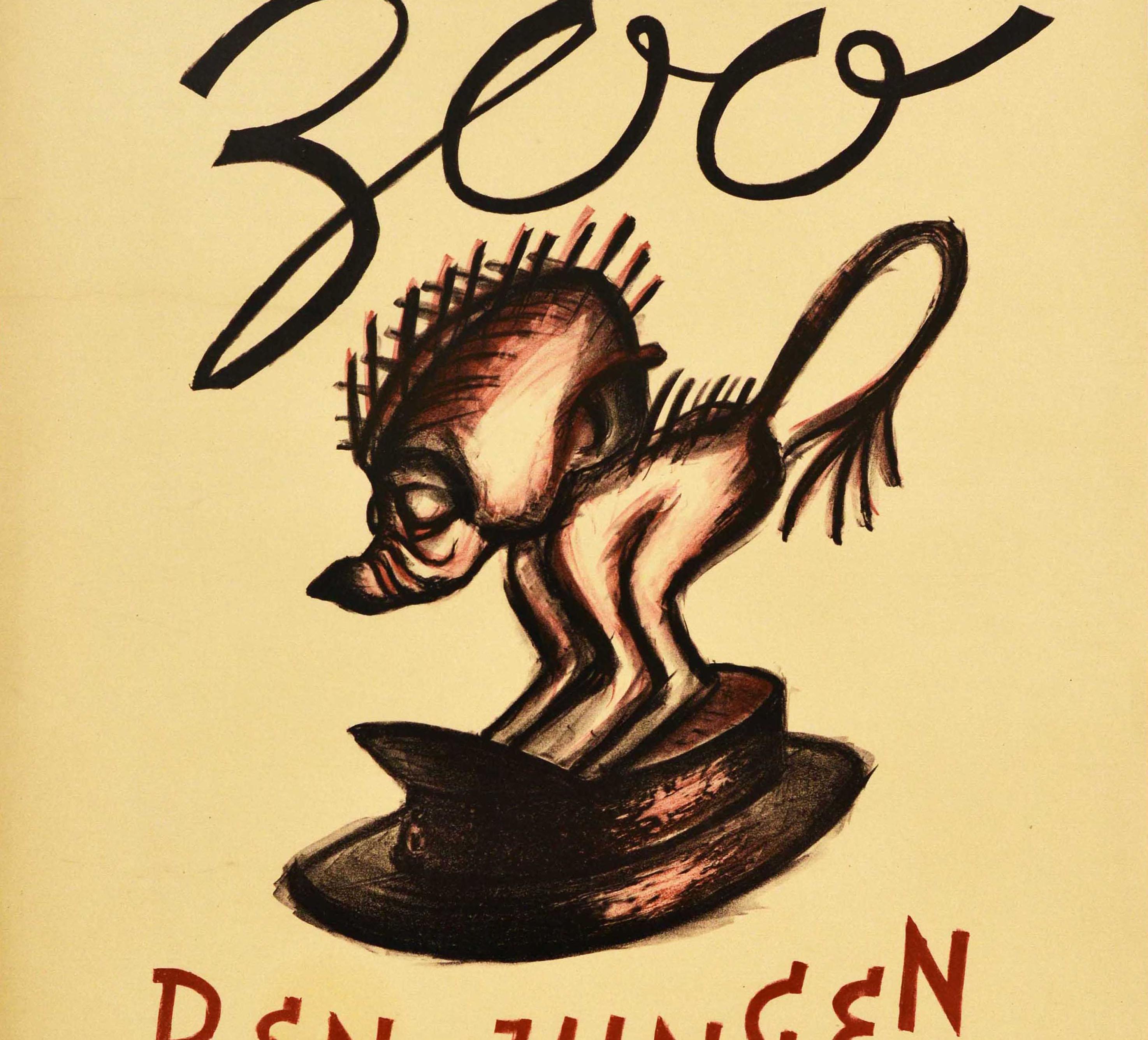 Original Vintage-Reiseplakat „ Visit Zoo Young Baboon Infant Pavian“, Deutschland, Kunst – Print von Butowytsch