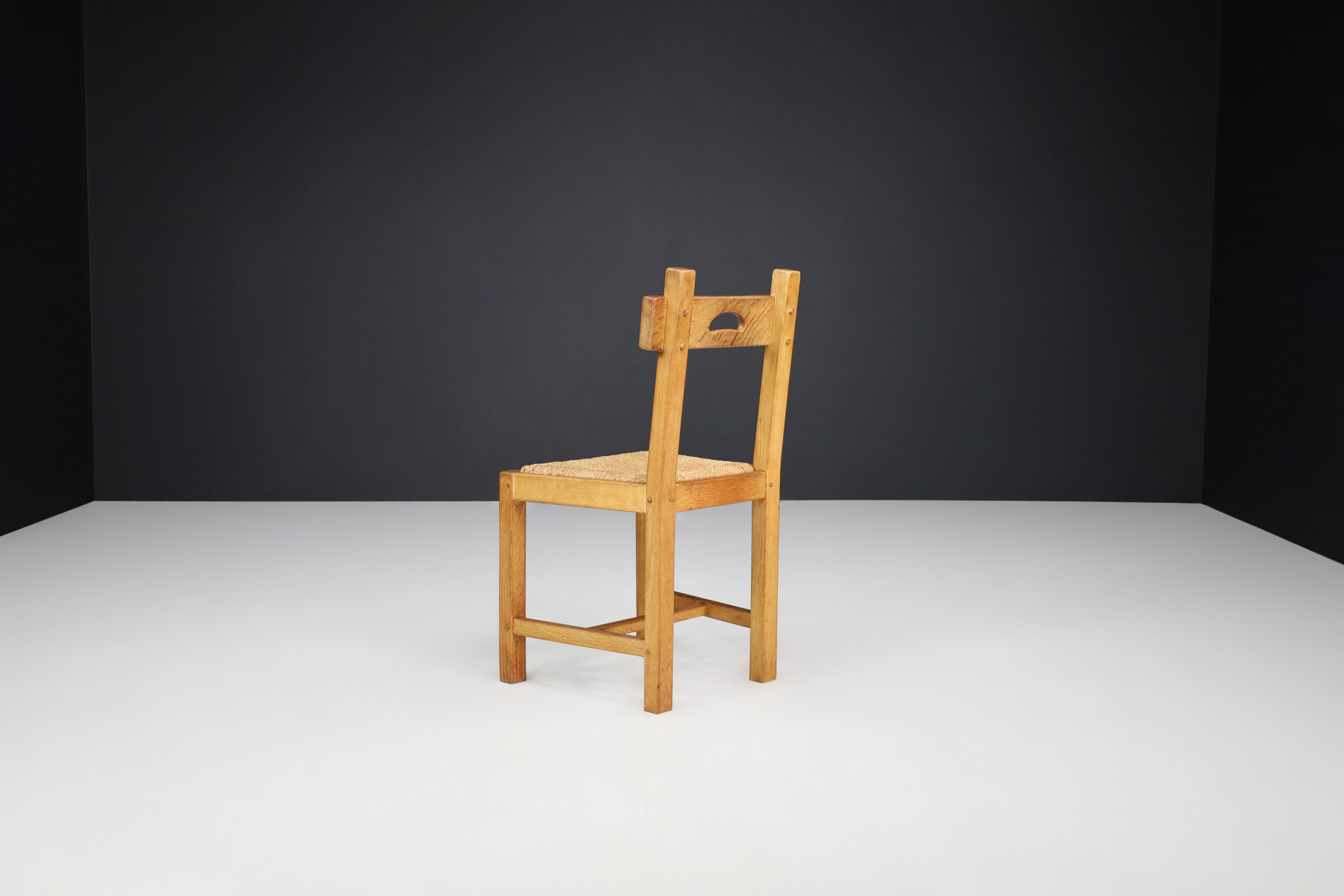 Butralist Dining Chairs in Oak and Rush, France, 1960s For Sale 1