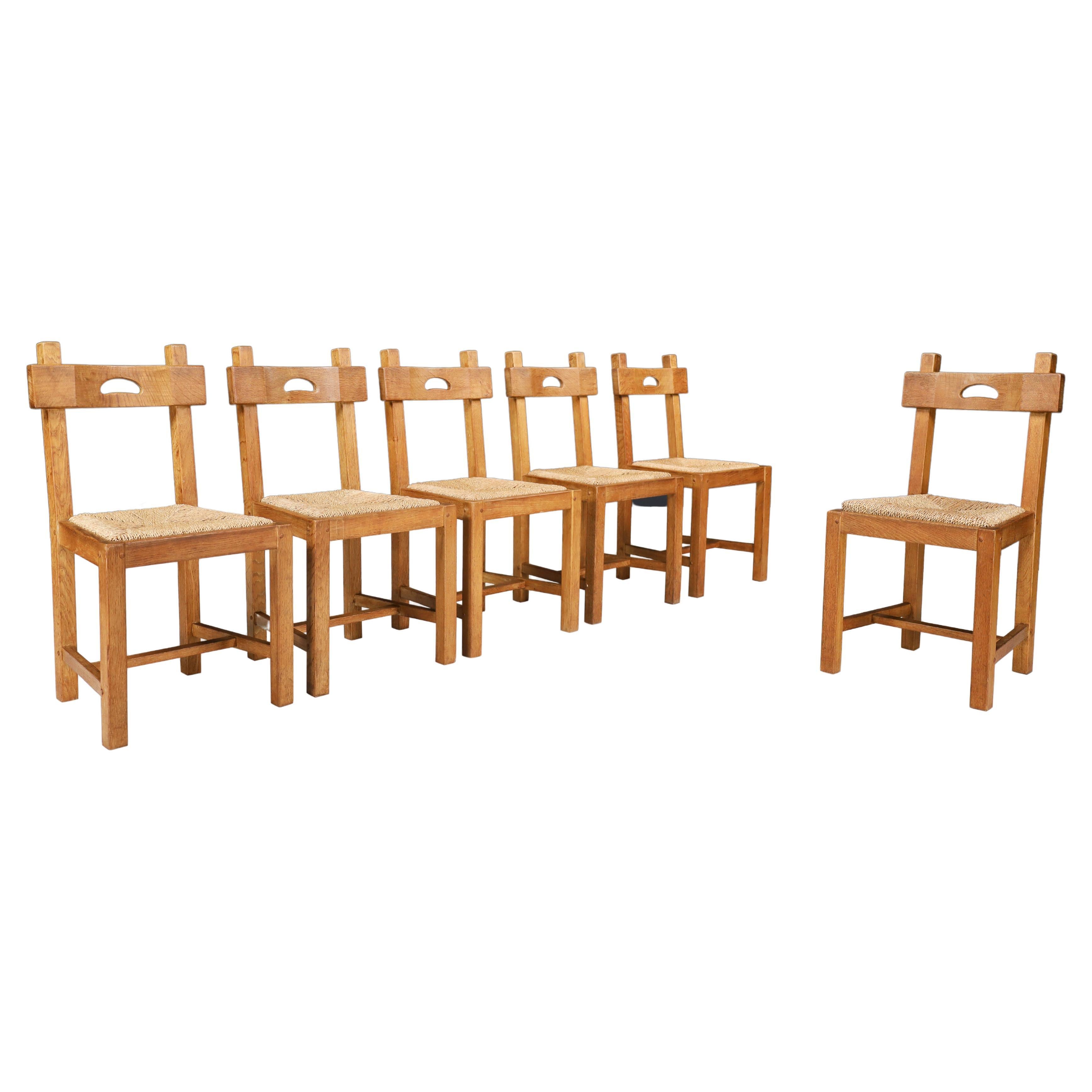 Butralist Dining Chairs in Oak and Rush, France, 1960s For Sale