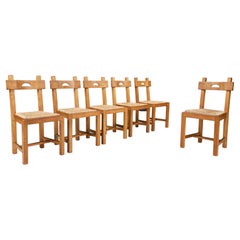 Antique Butralist Dining Chairs in Oak and Rush, France, 1960s