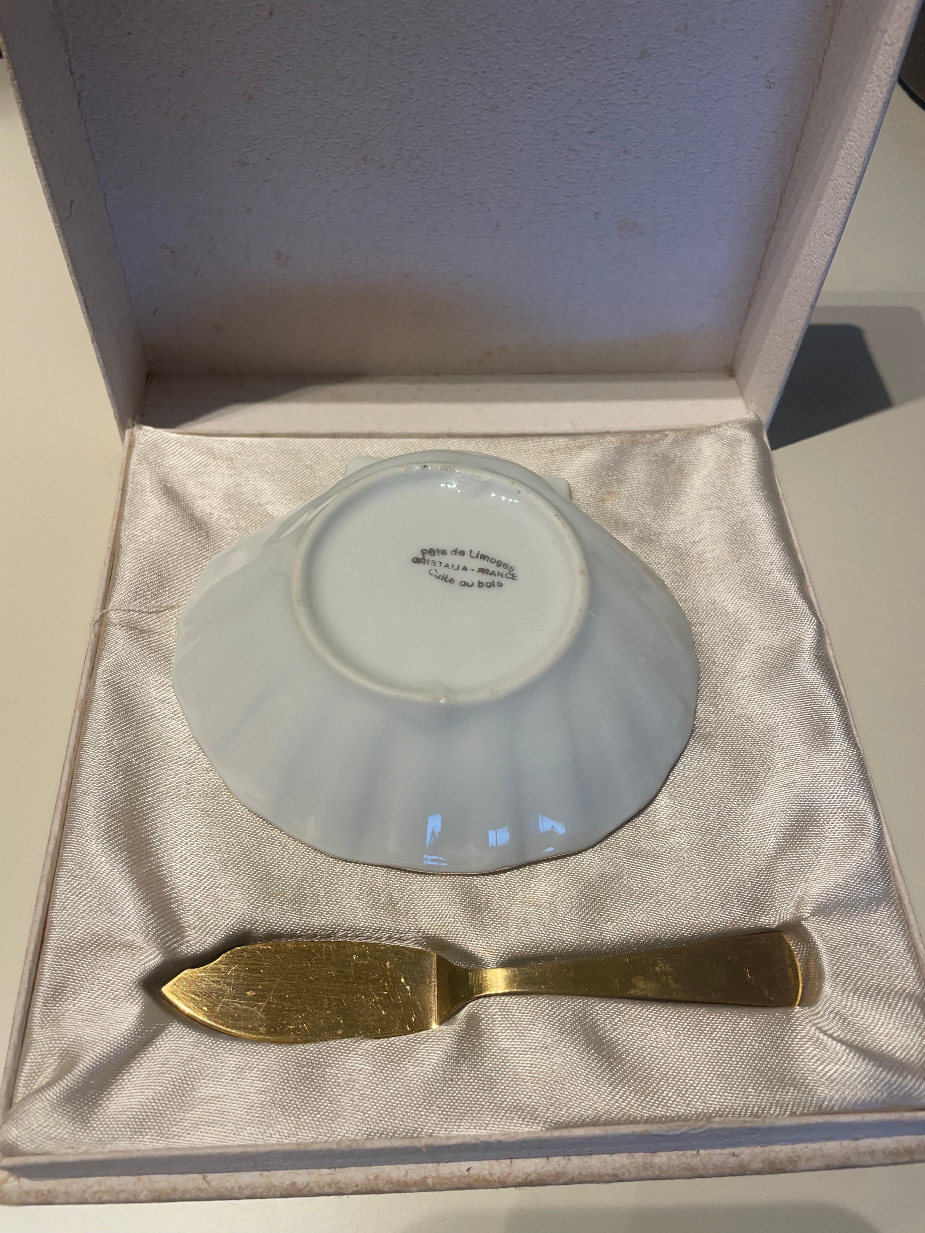 Brass Butter Dish by the Limoges Ceramics Factory ca. 1950 For Sale
