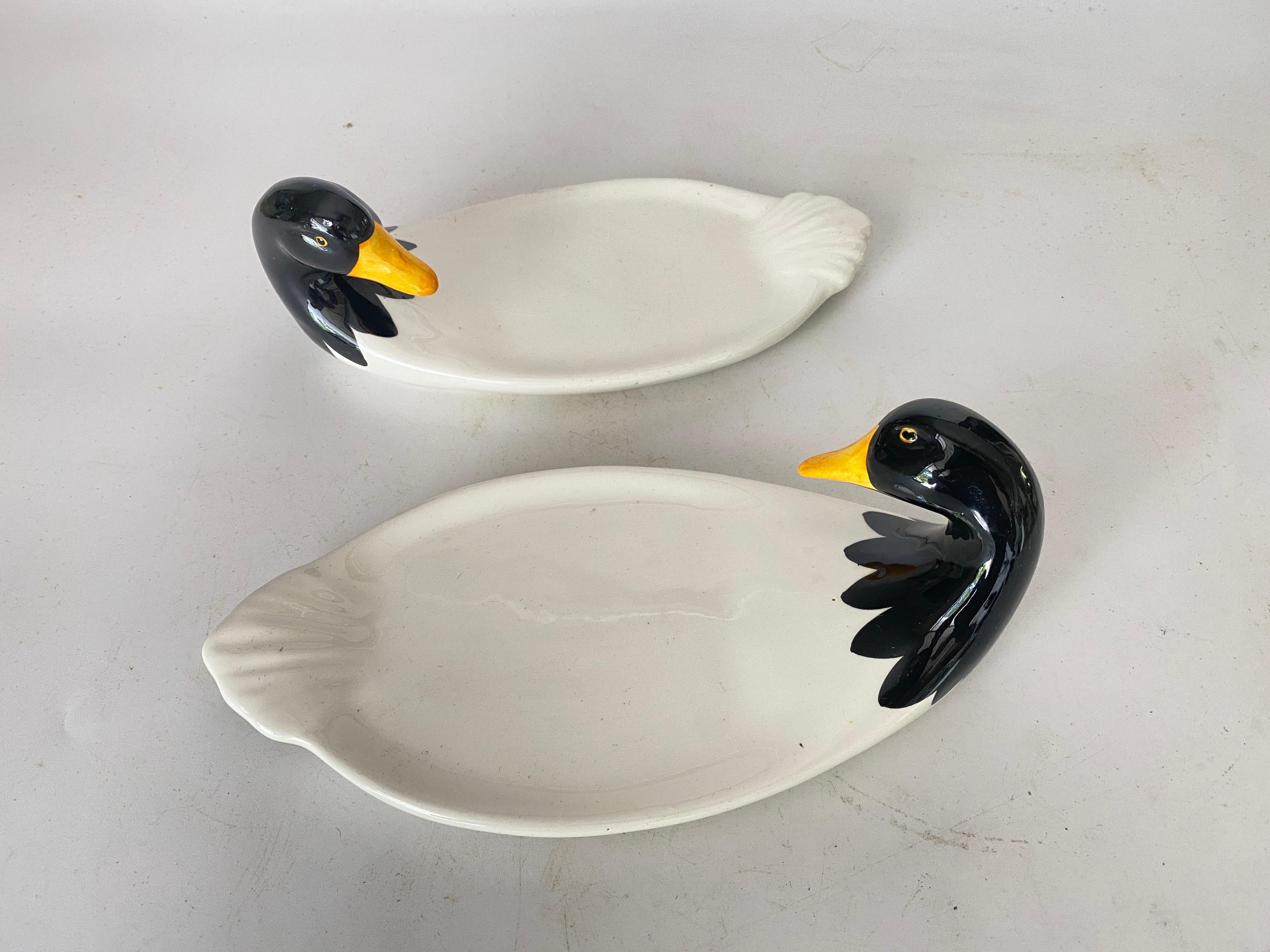 French Butter Dish Ceramic duck Shaped  White Color France circa 1970 Set of 2 For Sale