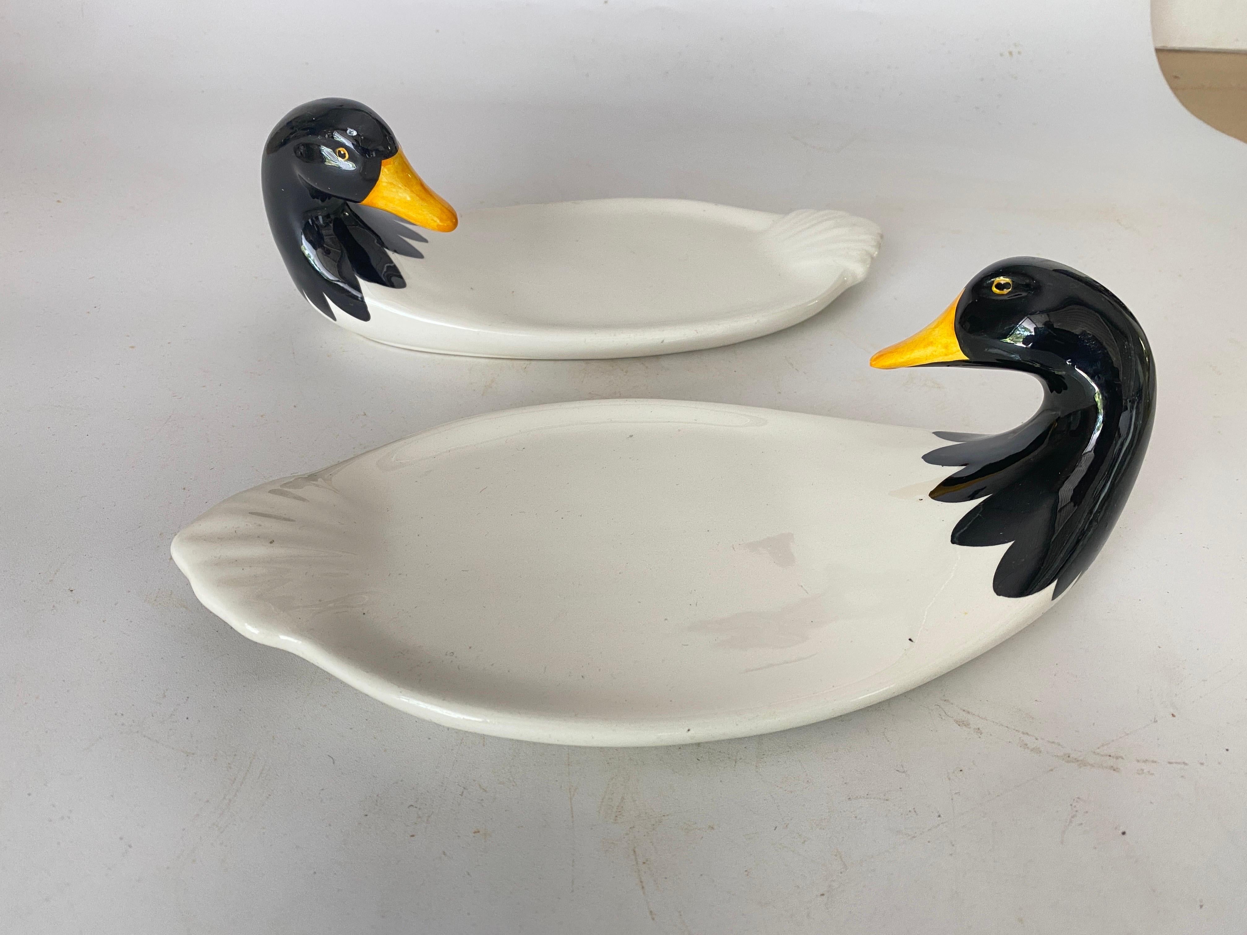 Late 20th Century Butter Dish Ceramic duck Shaped  White Color France circa 1970 Set of 2 For Sale