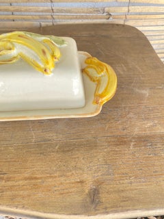 Butter Dish, Ceramic in the Style of Majolica, Yellow Color, Portugal circa 1970