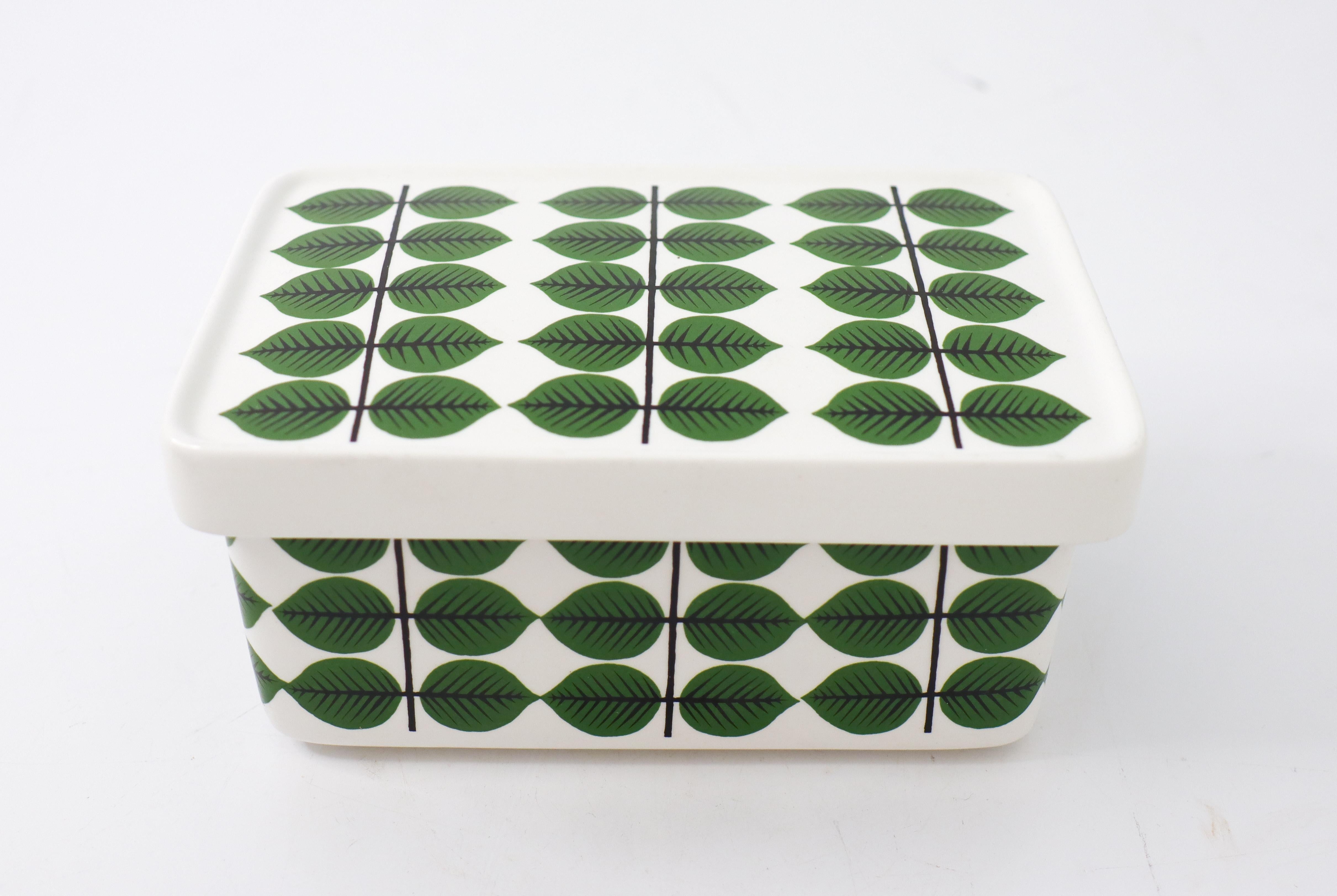 Glazed Butter Dish, Stig Lindberg, Gustavsberg, Sweden, Berså / Bersa Green Leafs For Sale