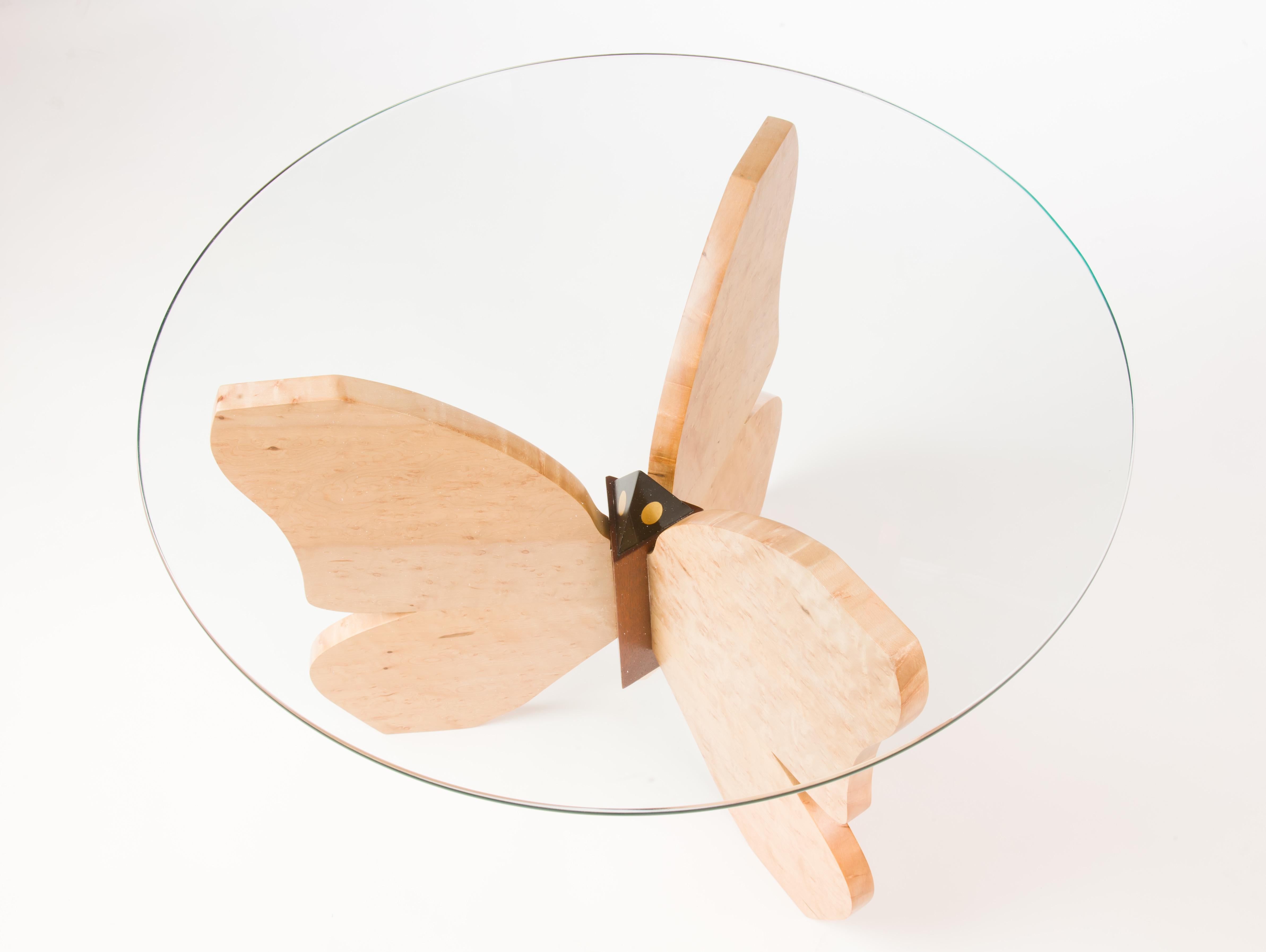 Modern -ButterFireFly-  Butterfly Birds Eye Maple, Mahogany, Gold Leaf, Lacquer For Sale