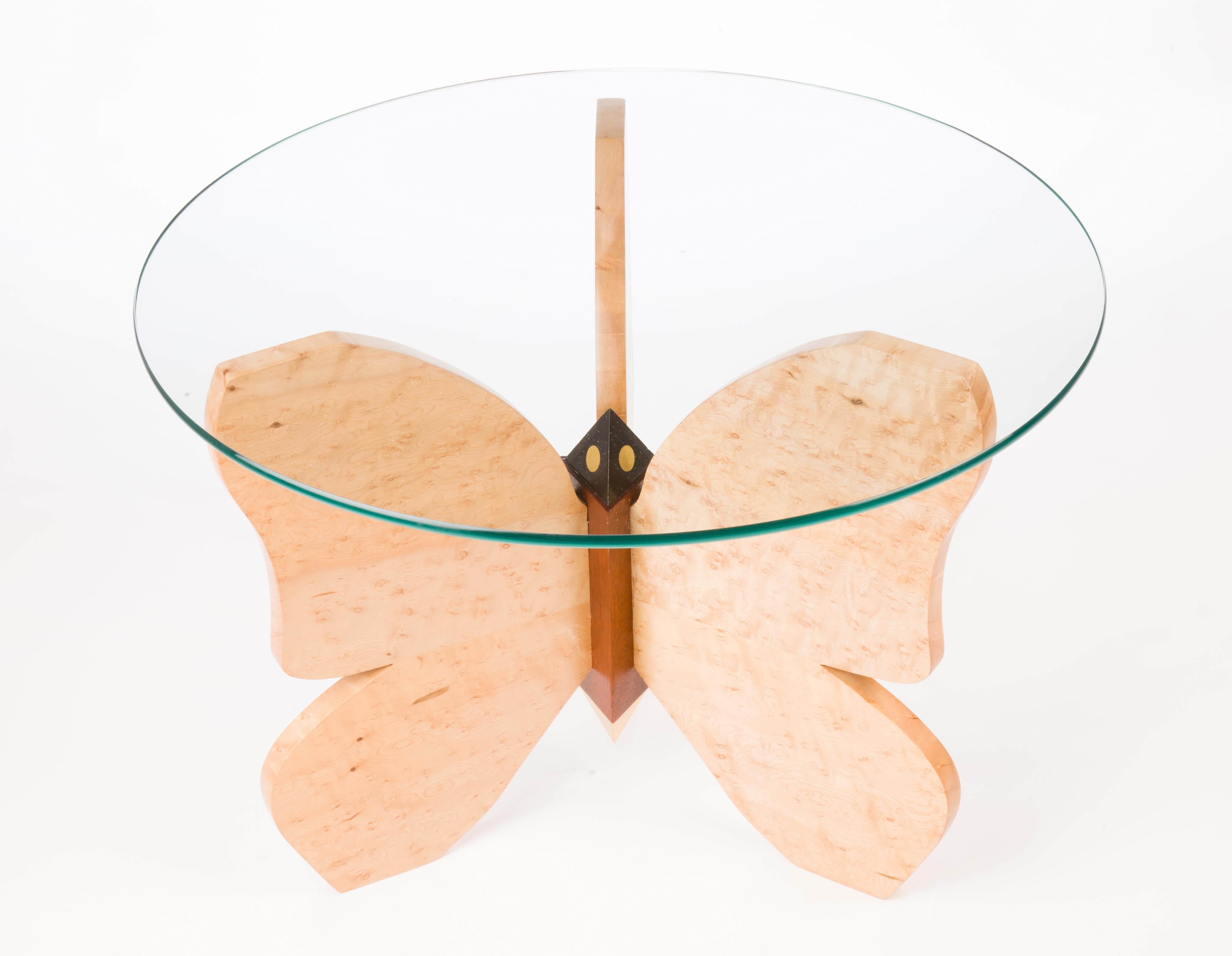 Contemporary -ButterFireFly-  Butterfly Birds Eye Maple, Mahogany, Gold Leaf, Lacquer For Sale