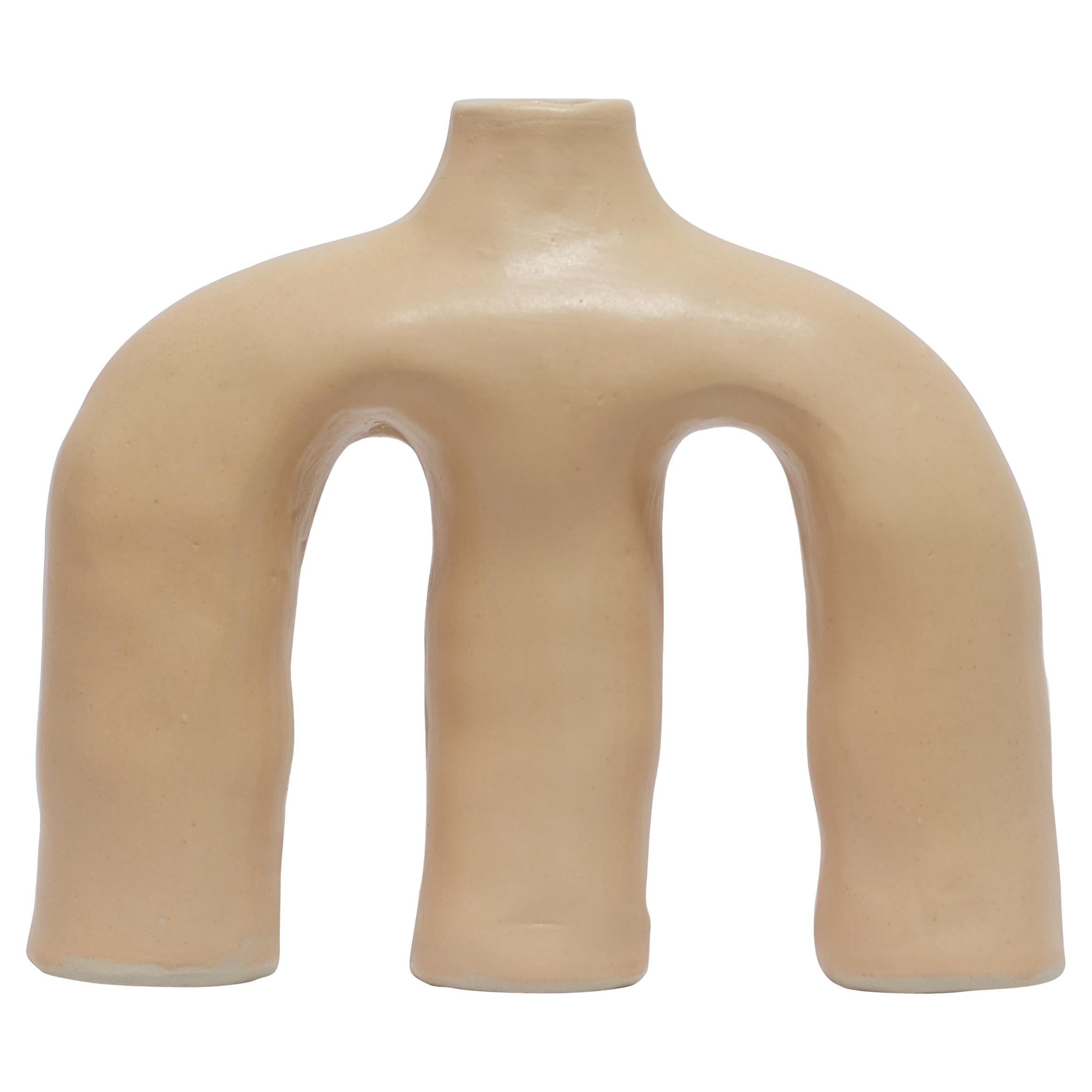 Butter Milk Anatomía Sutil Stoneware Vase by Camila Apaez For Sale