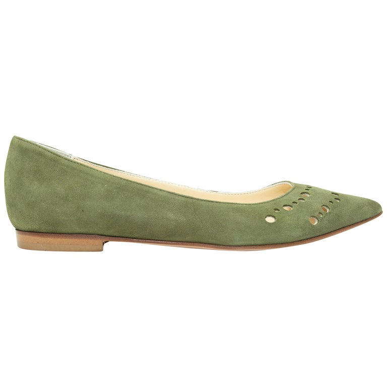 green pointed toe flats