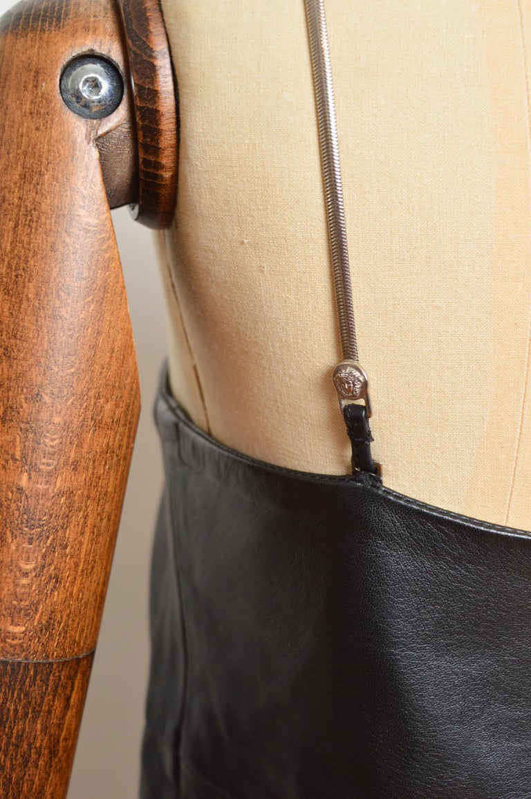 Butter soft leather 1990's Donatella Versace Chain strap Black slip dress - LBD For Sale at 1stDibs Butter soft leather 1990's Donatella Versace Chain strap Black slip dress - LBD For Sale at 1stDibs
