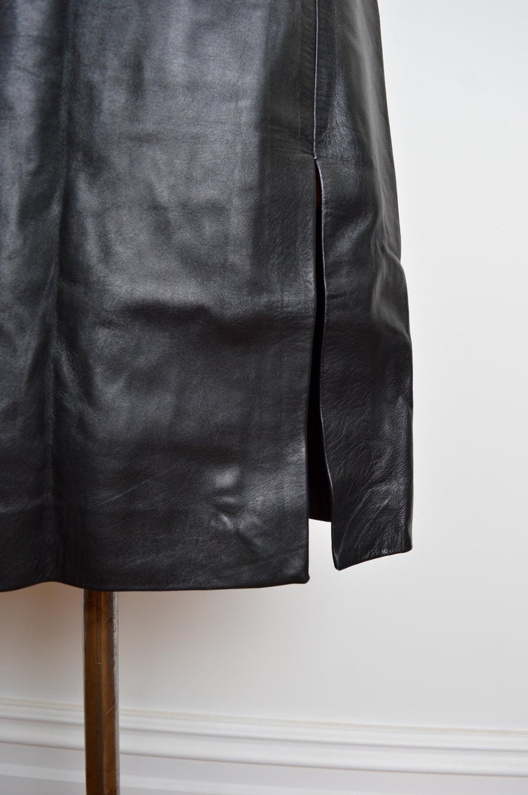 Butter soft leather 1990's Donatella Versace Chain strap Black slip dress -  LBD For Sale at 1stDibs