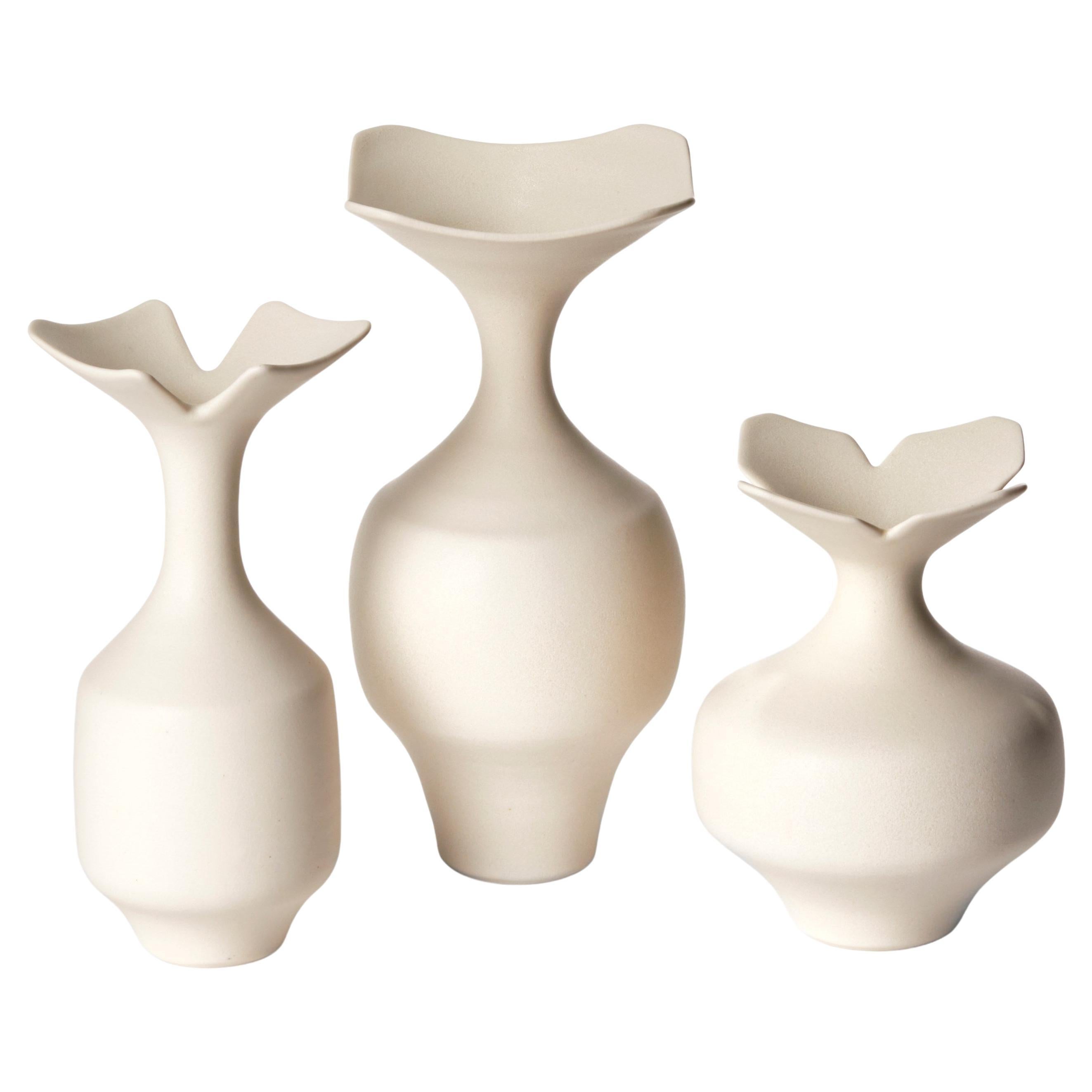  Butter Trio, set of three soft white / cream porcelain vases by Vivienne Foley For Sale