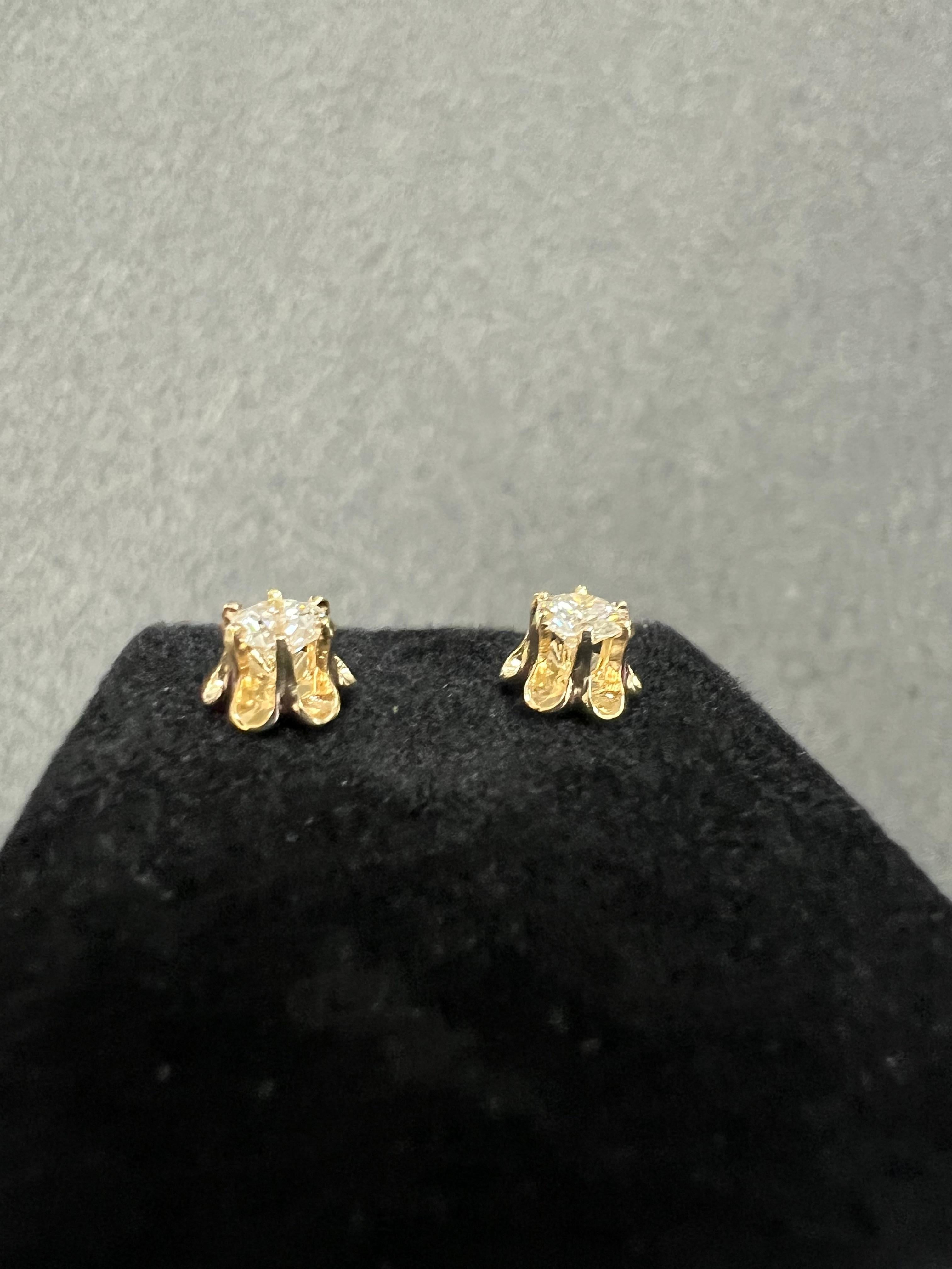 Buttercup Diamond Stud Earrings 14k Yellow Gold For Sale 2
