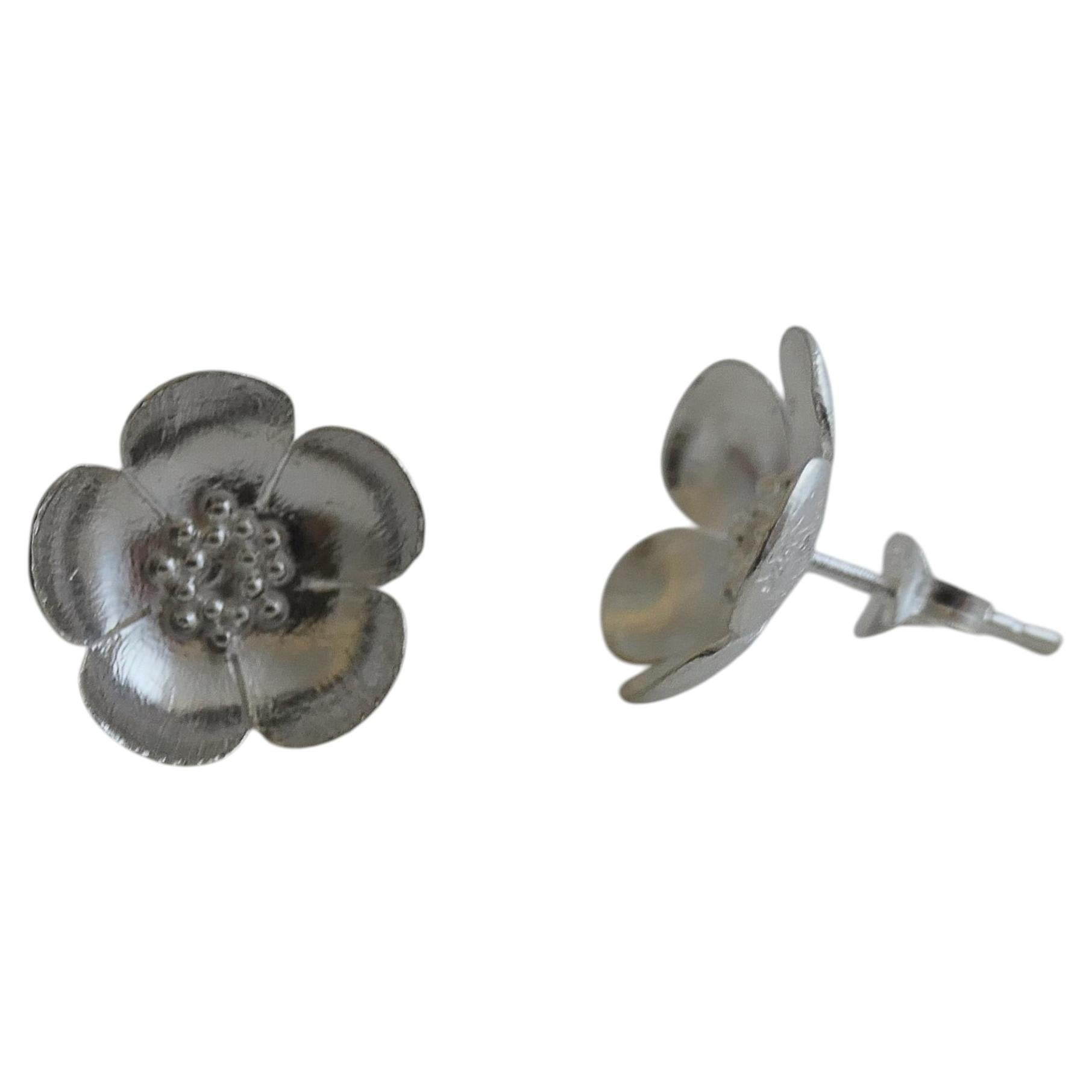 Fleur de bouton d'or 15 mm Boucles d'oreilles en argent sterling