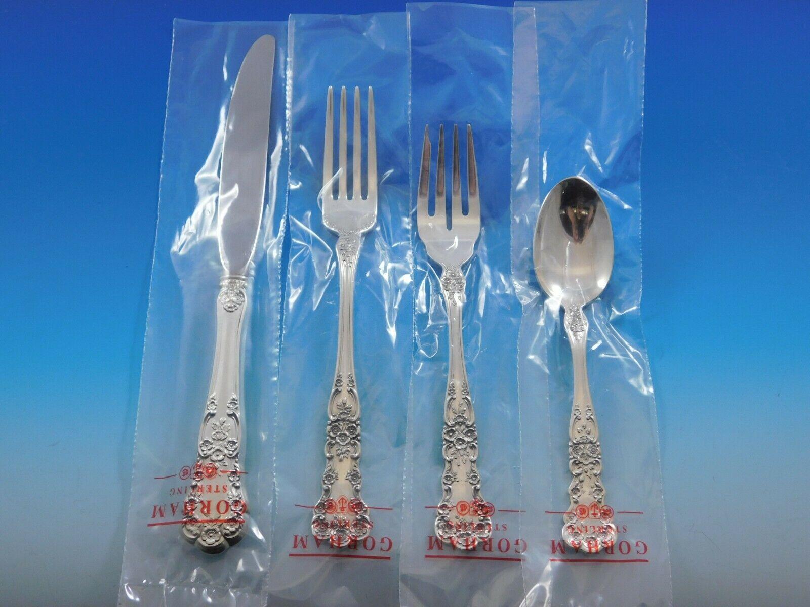 New, unused Buttercup by Gorham sterling silver place size flatware set, 32 pieces. This set includes:

Eight place size knives, 9 1/4